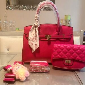 Chic Fuchsia Satchel and Crossbody Set